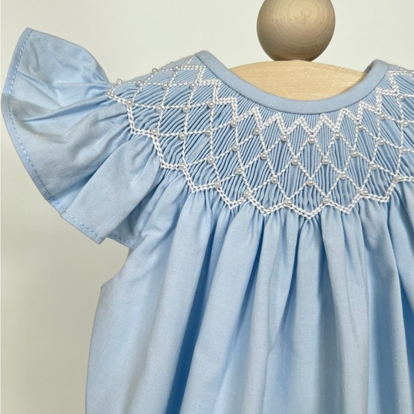 NWOT  Smocked Flutter-Sleeve Bubble Top - Light Blue - Picture 2 of 3